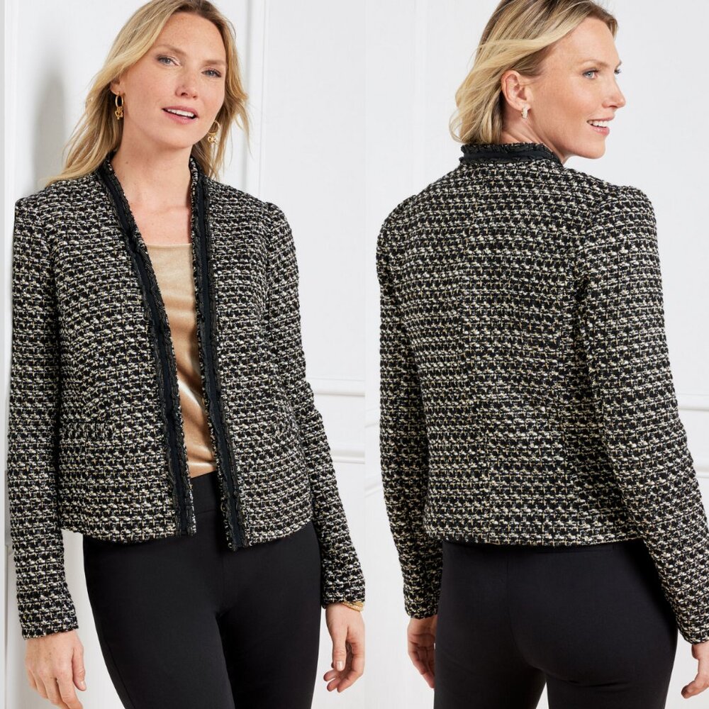 NWT TALBOTS Breckenridge Tweed Wool Blend Jacket Blazer Black Multi Size 6